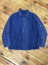 Vinatge 1960s French Moleskin Workwear Chore Jacket Blue Work Medium Large