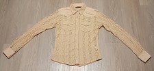Vtg 90s AVRA Wrangler Sheer Lace Mother of Pearl Snap Button Western Shirt Top S