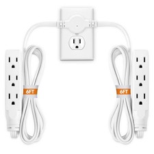 Twin Extension Cord Power Strip - Dual Extension with Flat Wall 12FT White
