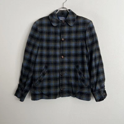Pendleton Ombre Carreaux Laine Veste Laine Vierge Bleu & Noir Longueur 62cm - Photo 1/4