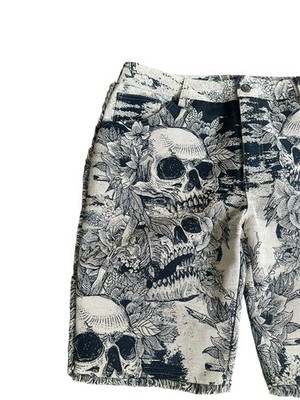 Rebel Vengeance Skull Print Tapestry Shorts Mens 40 Graphic Goth