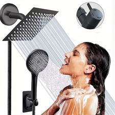8''Black Rain Dual Shower Head Combo High Pressure 3 Settings Handheld Spray Set