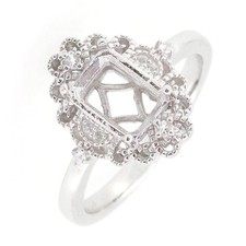 Sterling Silver Semi Mount Ring Setting Emerald 8x6mm Art Deco Style Ring