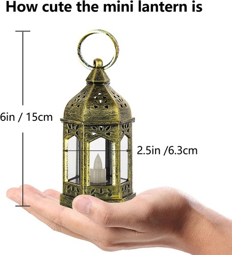 Mini Lantern with Flickering LED Candles Set of 10, Hewory Gold 10PCS, - Picture 6 of 7