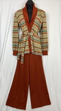 Vintage70s Family Fashions by Avon 2 Pc Set Cardigan Belted Pants Rust Color