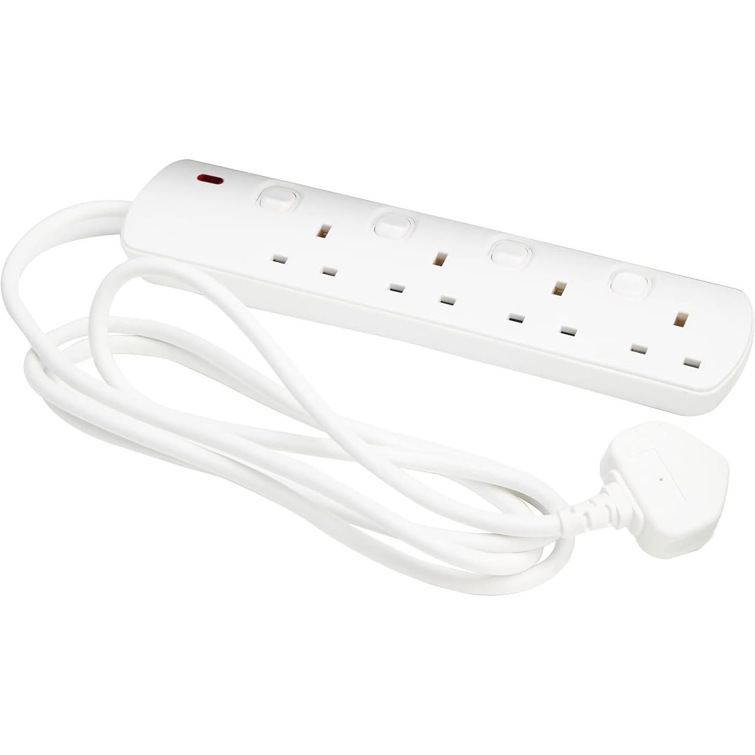 Mercury Extension Lead with Switches, 2 Metre 4 Gang 2.0 Metre, White