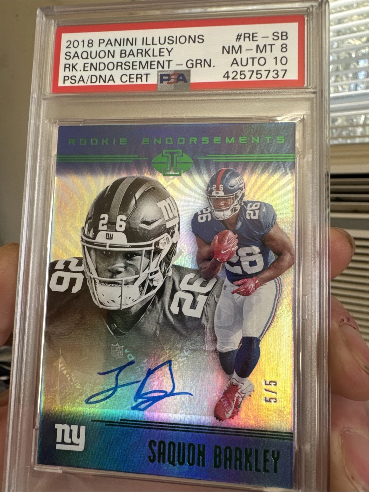 Saquon Barkley Panini Illusions Rookie Endorsements #RESB Green Ink
