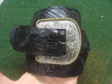 Montana Silversmith silver plate buckle on mens sz 38 genuine Caiman black belt