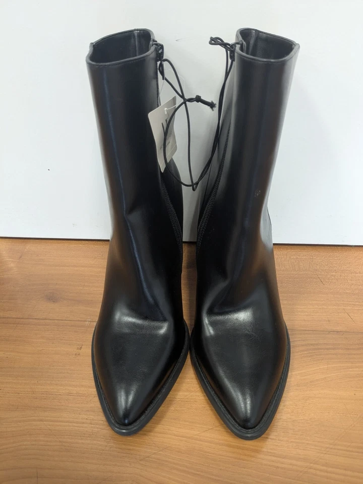 Botas Worthington de cuero negro punta punta tacón bloque tobillo para mujer talla 9,5 Foto 2 de 4