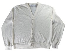Vintage 60s The Denver Mens Store Cardigan Sweater L Ivory Button Made USA