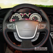 Black Genuine Leather Black Suede Car Steering Wheel Cover for Peugeot 508