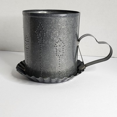 Irvin s Tinware Punch Tin Candle Holder Heart Handle PA USA primitive decor