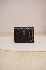 Saint Laurent Gaby Chain Card Holder Black Gold Lambskin/Chain