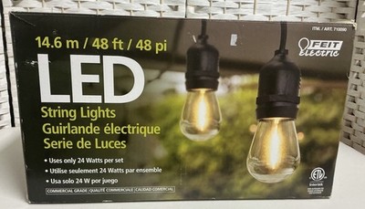 Feit Electric  48ft LED String Light - Black 24 Sockets/ LED Bulbs NEW Open Box