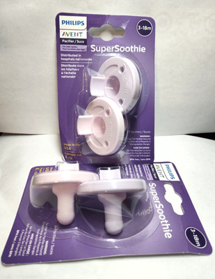 Philips Avent Super Soothie Pacifier Lavender/Pink 2X ~ 2 Pack 3-18m New