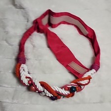 Vintage 80s Braided Rope Cord Belt Hook Loop Adj 28" Waist Pink Beaded