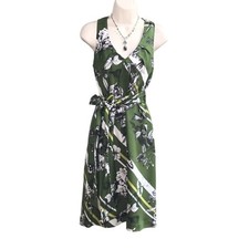 Talbots Silk Midi Dress Floral Butterfly Sleeveless Womens Size 10 Green Brunch