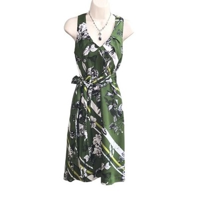 Talbots Silk Midi Dress Floral Butterfly Sleeveless Womens Size 10 Green Brunch