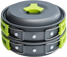 Camping Cookware Mess Kit Backpacking Gear Pots Pans Set Stove Compatible Pot