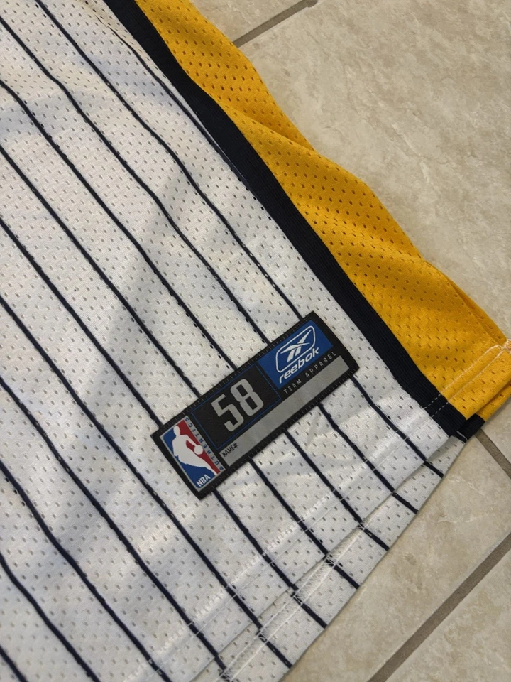Camiseta deportiva a rayas Reebok auténtica JERMAINE O’NEAL #7 Indiana Pacers 58 cosida Foto 2 de 4