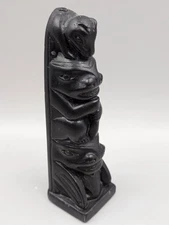 Vtg Miniature BOMA style Totem Pole Black Pearlite Resin Mix Indigenous Folk Art