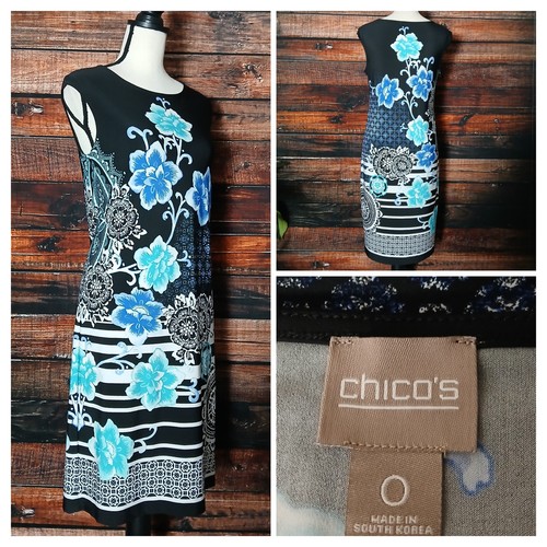 Chicos Dress Size 0 Small Floral Mosaic Shift Stretch Sleeveless