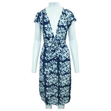 Reformation Midi Dress Sheer Floral Blue White Side Slits Beach Boho Size M