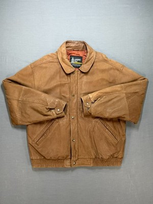 Vintage London Fog Leather Bomber Jacket Mens XL Brown Quilted Lined