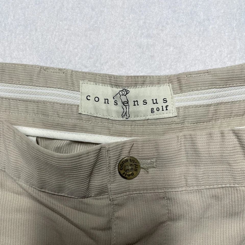 Consensus Golf Mens Size 36 Beige Khaki Golf Shorts Zip Up Button Closure - Image 3 of 4