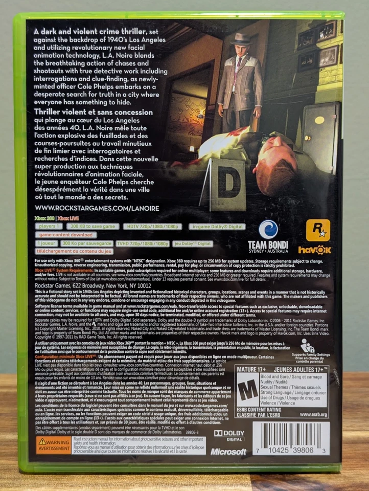 L.A. Noire (Microsoft Xbox 360, 2011) - CIB - Tested - Near Mint Disc! - Image 2 of 4