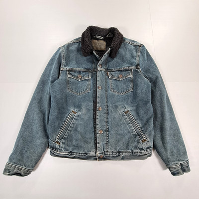 Levis Mens Denim Jacket Blue Small Trucker Sherpa Lining Snap Push Stud