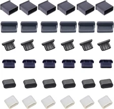 36 PCS 6 Types USB Anti Dust Cover Plugs, Silicone Soft Micro Cap black 