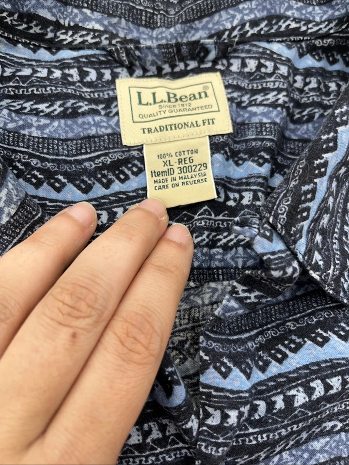 Camisa vintage LL Bean para hombre con botones talla XL patrón azul Foto 4 de 4