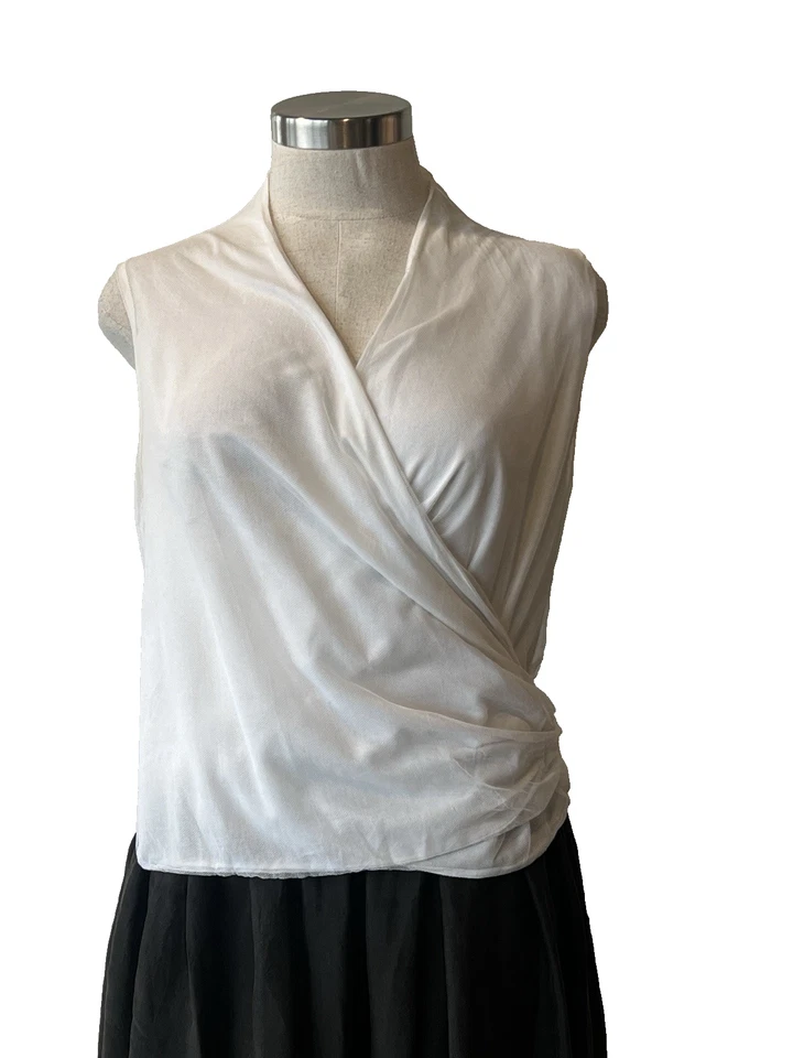 DRIES VAN NOTEN Blanco Reversible Algodón + Tul Red Cruzado Top/Blusa 40IT/SM Foto 3 de 4