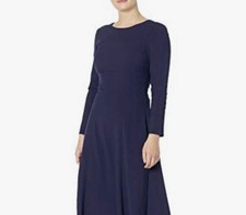 Tahari ASL Dress Midnight Navy V-neck Back Long Sleeve Formal Knee Length Sz 10