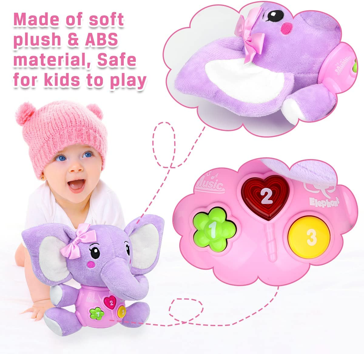 Baby Toys 6 to 12 Months Plush Elephant Toy Musical Infant Babies Light