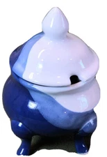 Elegant Modern Abstract Design Blue White Porcelain Miniature Footed Sugar Bowl