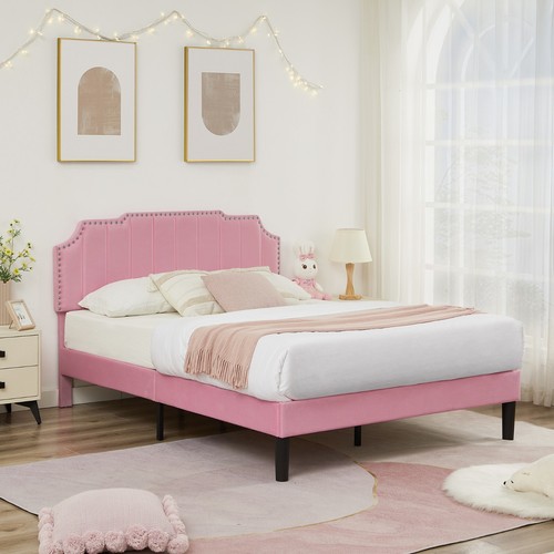 VECELO Bed Frame Twin/Full/Queen Size Wooden Slats Support Adjustable Headboard - Picture 5 of 60