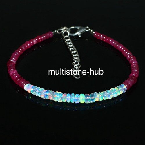 Natural African Ruby Opal Smooth Rondelle 3-4.5MM Bead Gemstone Bracelet 7 Inch - Picture 3 of 4