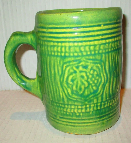 Vintage 1920'S MCCOY POTTERY GRAPE SHIELD TANKARD / BEER STEIN / MUG  5" Tall