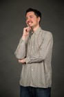1960s White Long Sleeve Button Up w Green and Red Designs - Medium — photo 3