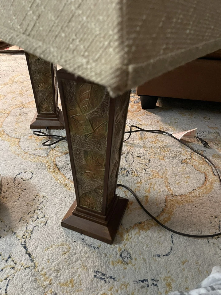 PAR 2 Lámparas de Mesa Ashley Muebles Poliéster con Hoja Caída Madera Pilar, Mid Cen Foto 3 de 4