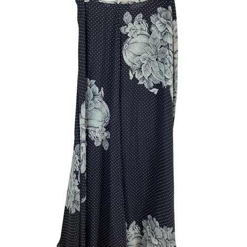 Ellen Tracy Skirt Women 8 Blue Maxi Button Down White Polka Dot Gray Floral Silk - Picture 9 of 13