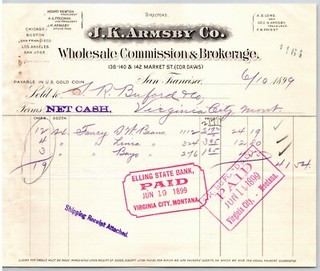 1899 J.K. Armsby Co. "Gold Coin" San Francisco Letterhead S.R. Buford Montana