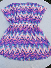 Miken Swim Sheer Cover Up Women's L Multicolor Geometric Elastic Waist Pullover