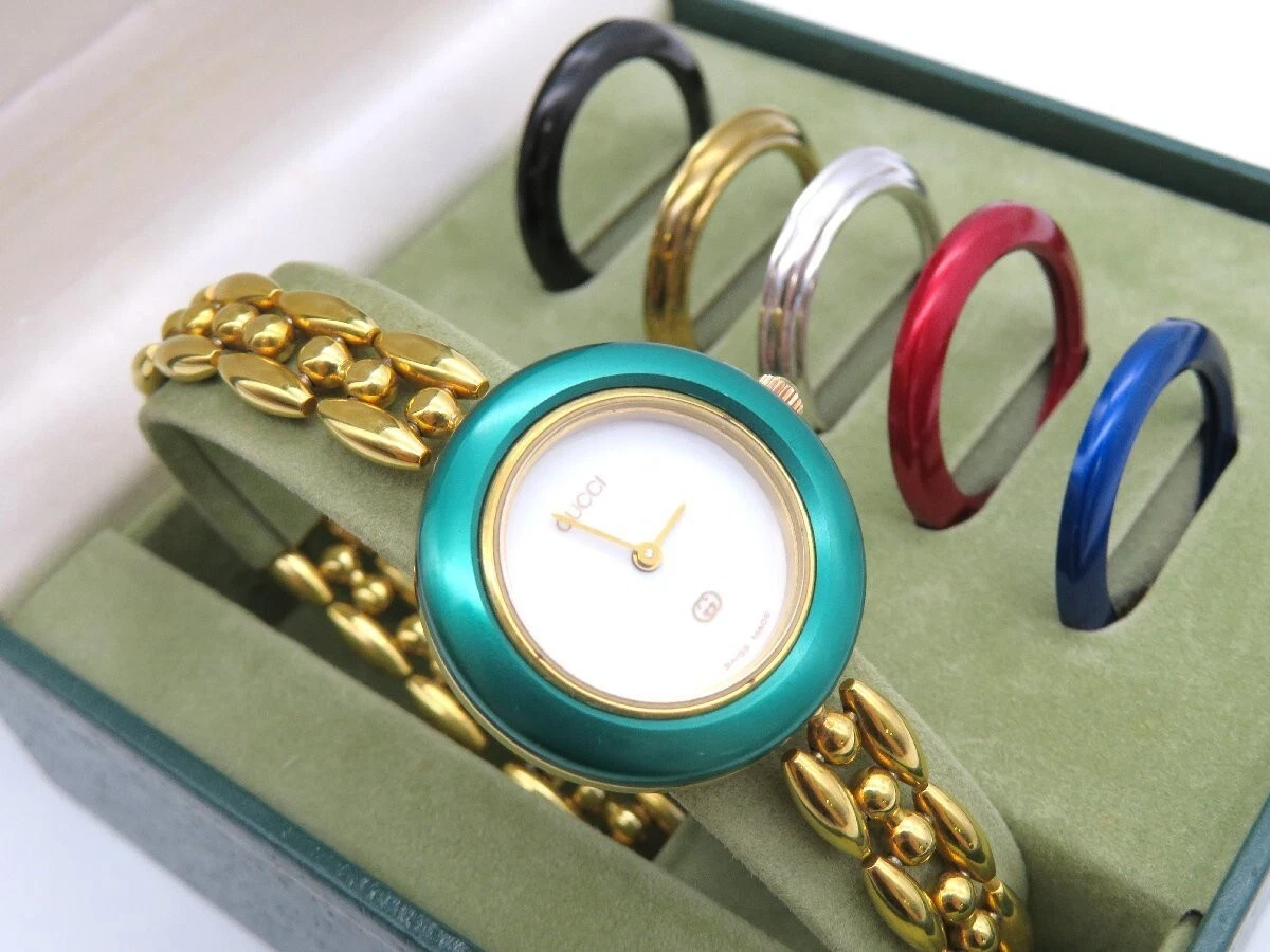 Montre femme Gucci Change Lunette 6 couleurs or blanc quartz métal F/S