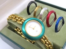 Gucci Change Bezel 6 Colors White Gold Quarz Women Watch Metal F/S