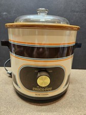 Vintage Rival Crock Pot 3.5 Qt Slow Cooker 3100/2 Brown Blue Stripe