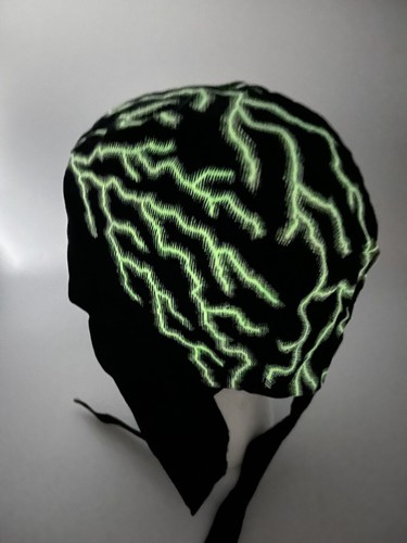 Vintage Lightning Skull Doo Rag Cap Cotton Ties In Back Glows Unisex - Picture 3 of 9