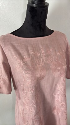 Faith of Zoe Blush Rose Embroidered Linen Blend Blouse Size M